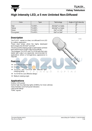 TLHK51 datasheet - High Intensity LED, 5 mm Untinted Non-Diffused