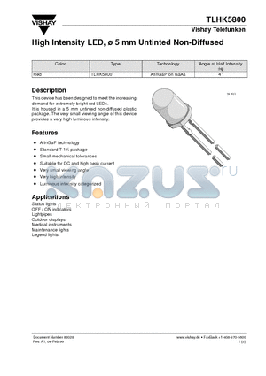 TLHK5800 datasheet - High Intensity LED, 5 mm Untinted Non-Diffused