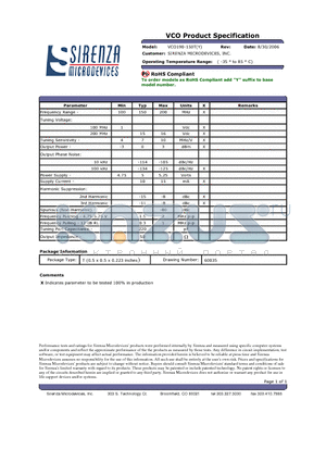 VCO190-150T datasheet - VCO Product Specification