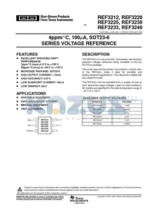 REF3220 datasheet - 4ppm/C, 100UA, SOT23-6 SERIES VOLTAGE REFERENCE