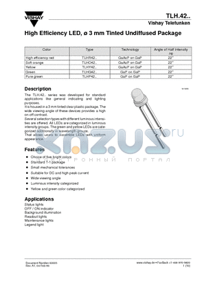 TLHR4200 datasheet - High Efficiency LED, 3 mm Tinted Undiffused Package