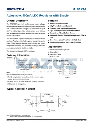 RT9179AGS datasheet - Adjustable, 500mA LDO Regulator with Enable