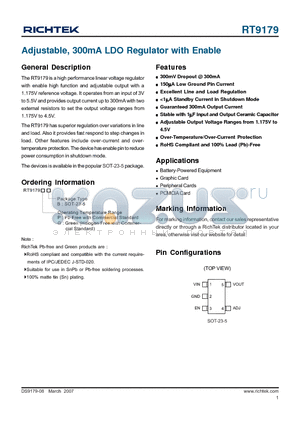 RT9179PB datasheet - Adjustable, 300mA LDO Regulator with Enable