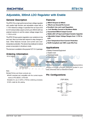 RT9179_08 datasheet - Adjustable, 300mA LDO Regulator with Enable
