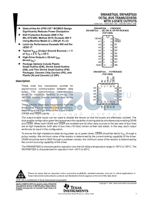 SN74ABT620DWE4 datasheet - OCTAL BUS TRANSCEIVERS WITH 3-STATE OUTPUTS