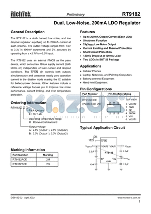 RT9182BCE datasheet - DUAL, LOW-NOISE, 200mA LDO REGULATOR