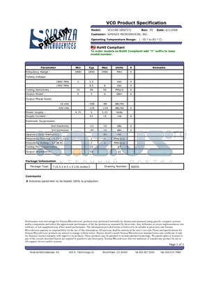 VCO190-1850TY datasheet - VCO Product Specification