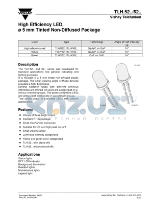 TLHR6200 datasheet - High Efficiency LED, 5 mm Tinted Non-Diffused Package