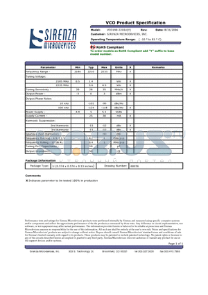 VCO190-2210UY datasheet - VCO Product Specification