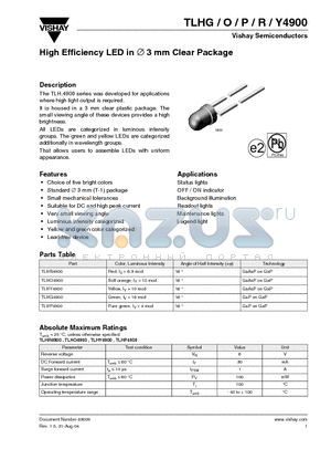 TLHY4900 datasheet - High Efficiency LED in ∅ 3 mm Clear Package