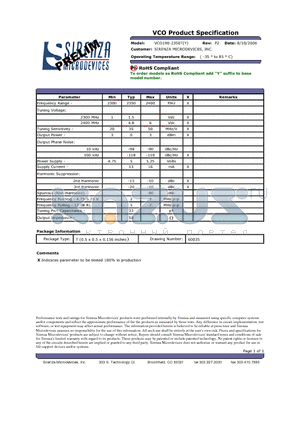 VCO190-2350T datasheet - VCO Product Specification