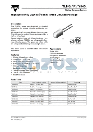 TLHY5405 datasheet - High Efficiency LED in 5 mm Tinted Diffused Package