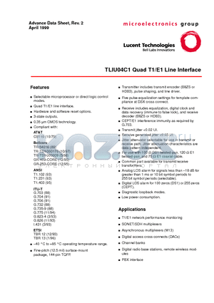 TLIU04C1 datasheet - TLIU04C1 Quad T1/E1 Line Interface