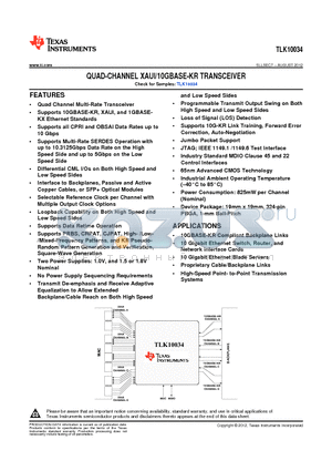 TLK10034AAJ datasheet - QUAD-CHANNEL XAUI/10GBASE-KR TRANSCEIVER