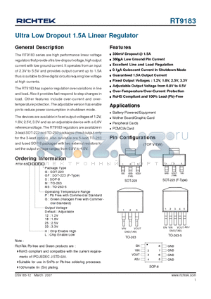 RT9183H-18PG datasheet - Ultra Low Dropout 1.5A Linear Regulator