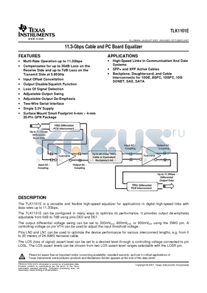 TLK1101ERGPR datasheet - 11.3-Gbps Cable and PC Board Equalizer