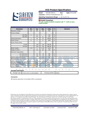 VCO190-350T datasheet - VCO Product Specification