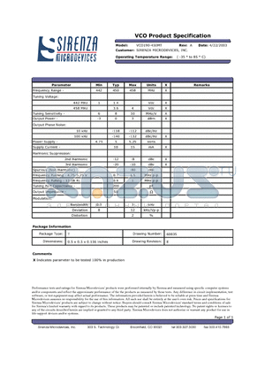 VCO190-450MT datasheet - VCO Product Specification