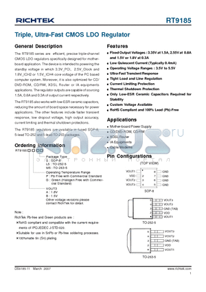 RT9185APM5 datasheet - Triple, Ultra-Fast CMOS LDO Regulator