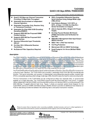 TLK3104SA datasheet - QUAD 3.125 Gbps SERIAL TRANSCEIVER