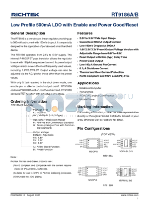 RT9186A-25GF datasheet - Low Profile 500mA LDO with Enable and Power Good/Reset