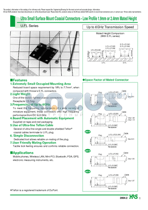 U.FL-LP-066 datasheet - Ultra Small Surface Mount Coaxial Connectors - Low Profile 1.9mm or 2.4mm Mated Height