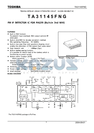 TA31145FNG datasheet - FM IF DETECTION IC FOR PAGER(BUILT-IN 2ND MIX)
