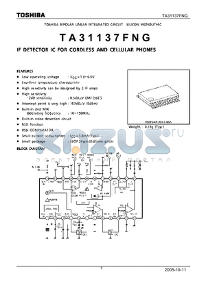 TA31137FNG datasheet - IF DETECTOR IC FOR CORDLESS AND CELLULAR PHONES