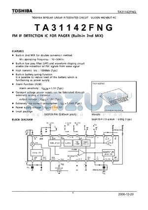 TA31142FNG datasheet - FM IF DETECTION IC FOR PAGER(BUILT-IN 2ND MIX)