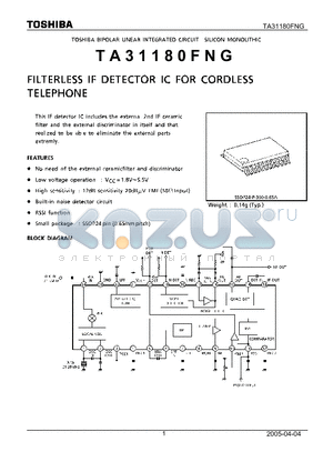 TA31180FNG datasheet - FILTERLESS IF DETECTOR IC FOR CORDLESS TELEPHONE