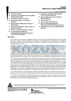 TLK4015 datasheet - QUAD 0.6 TO 1.5 Gbps TRANSCEIVER