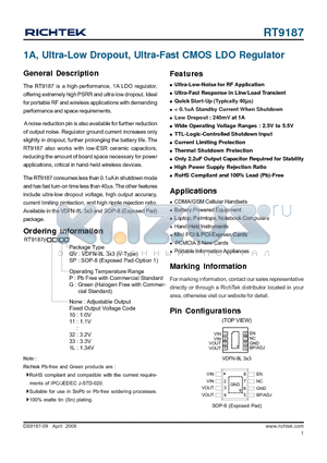 RT9187-11GQV datasheet - 1A, Ultra-Low Dropout, Ultra-Fast CMOS LDO Regulator