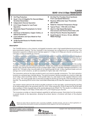 TLK4250IGPV datasheet - QUAD 1.0 to 2.5 Gbpss TRANSCEIVER