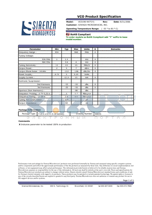 VCO190-947TY datasheet - VCO Product Specification