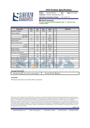 VCO190-950T datasheet - VCO Product Specification