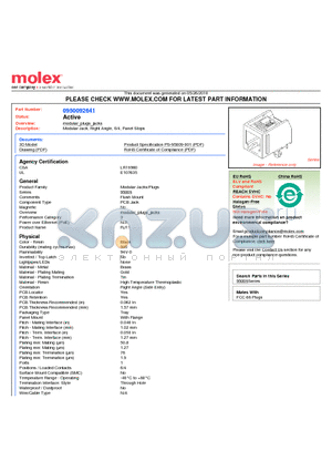 SDA-95009-F datasheet - Modular Jack, Right Angle, 6/4, Panel Stops