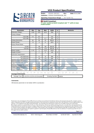 VCO191-1597U datasheet - VCO Product Specification