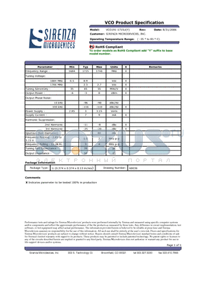 VCO191-1715UY datasheet - VCO Product Specification