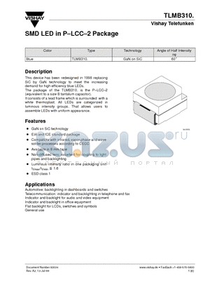 TLMB310 datasheet - SMD LED in P-LCC-2 Package