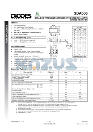 SDA006-7 datasheet - DATA BUS TRANSIENT SUPPRESSOR/3-PHASE FULL WAVE BRIDGE RECTIFIER