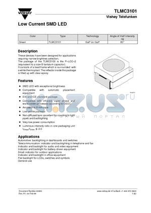 TLMC3101 datasheet - Low Current SMD LED