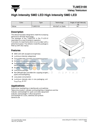 TLME3100 datasheet - High Intensity SMD LED High Intensity SMD LED