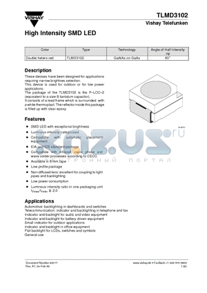 TLMD3102 datasheet - High Intensity SMD LED