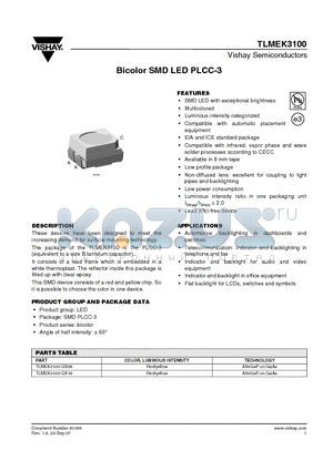 TLMEK3100-GS08 datasheet - Bicolor SMD LED PLCC-3