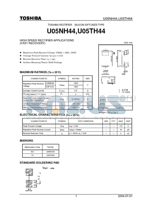 U05TH44 datasheet - HIGH SPEED RECTIFIER APPLICATIONS (FAST RECOVERY)