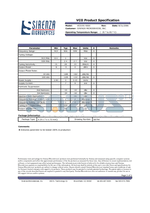 VCO191-926X datasheet - VCO Product Specification