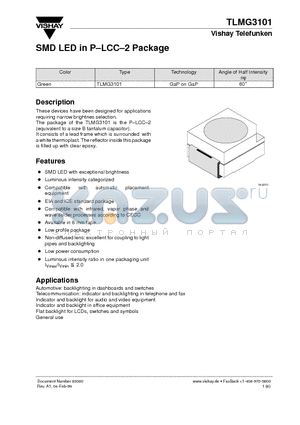 TLMG3101 datasheet - SMD LED in P-LCC-2 Package