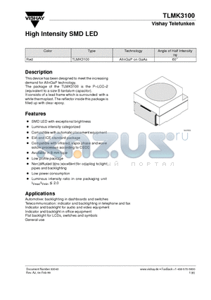 TLMK3100 datasheet - High Intensity SMD LED