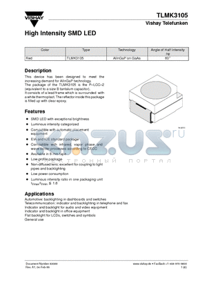 TLMK3105 datasheet - High Intensity SMD LED