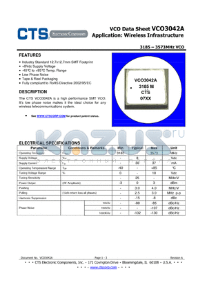 VCO3042A datasheet - 3185-3573MHz VCO